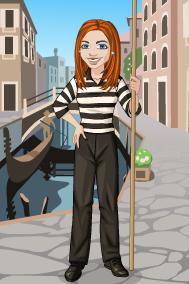 Kim's Yahoo Avatar for this entry: Gondolier outfit, standing in front of a Venice canal.
